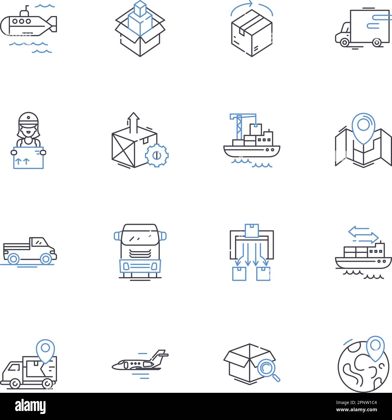 Importing line icons collection. Regulations, Customs, Tariffs, Compliance, Licenses, Logistics, Freight vector and linear illustration. Documentation Stock Vector