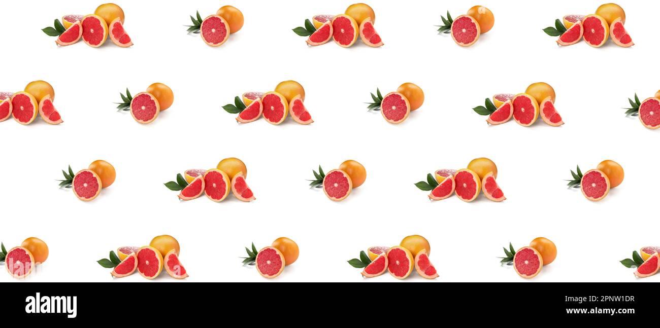 Many ripe grapefruits on white background. Pattern for design Stock Photo