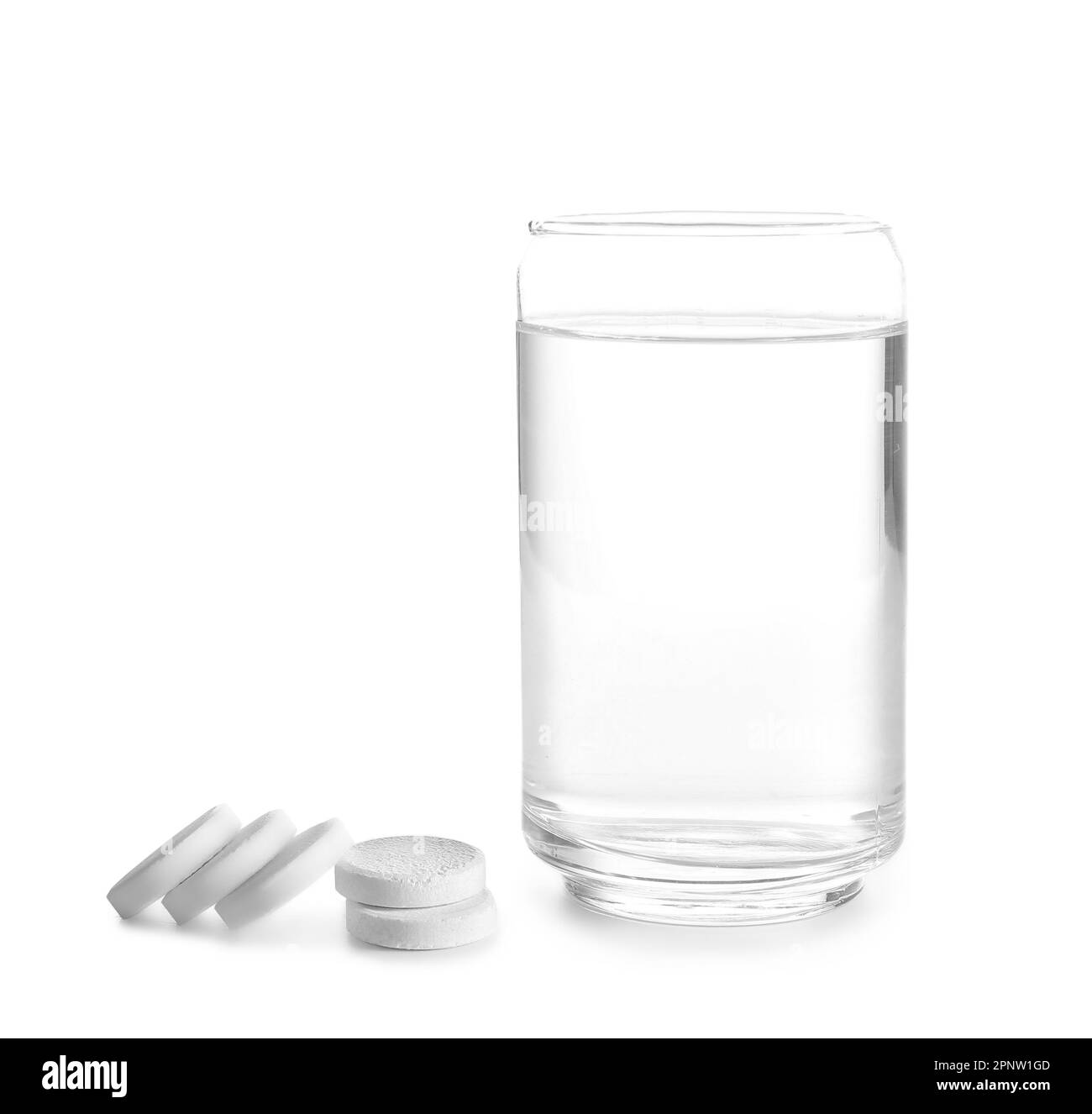 Glass of water and effervescent tablets isolated on white background Stock Photo