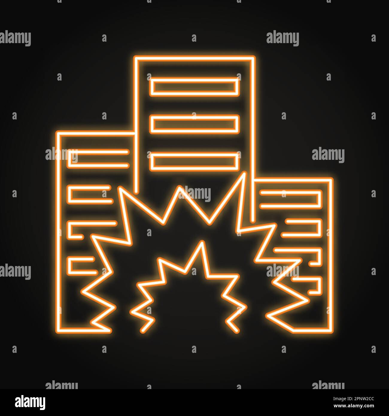 City explosion neon line icon. House destruction symbol. Vector illustration Stock Vector