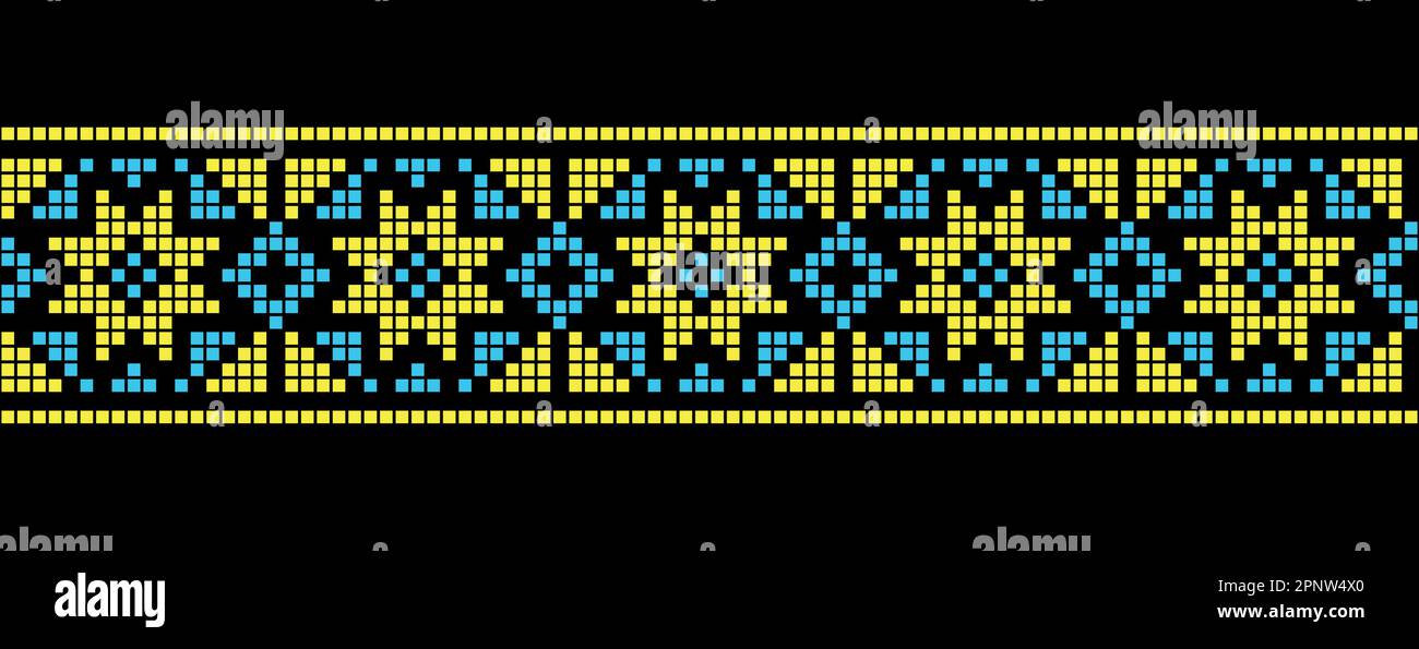 Ukrainian mosaic, pixel art pattern. Tile ornament in yellow and blue ...