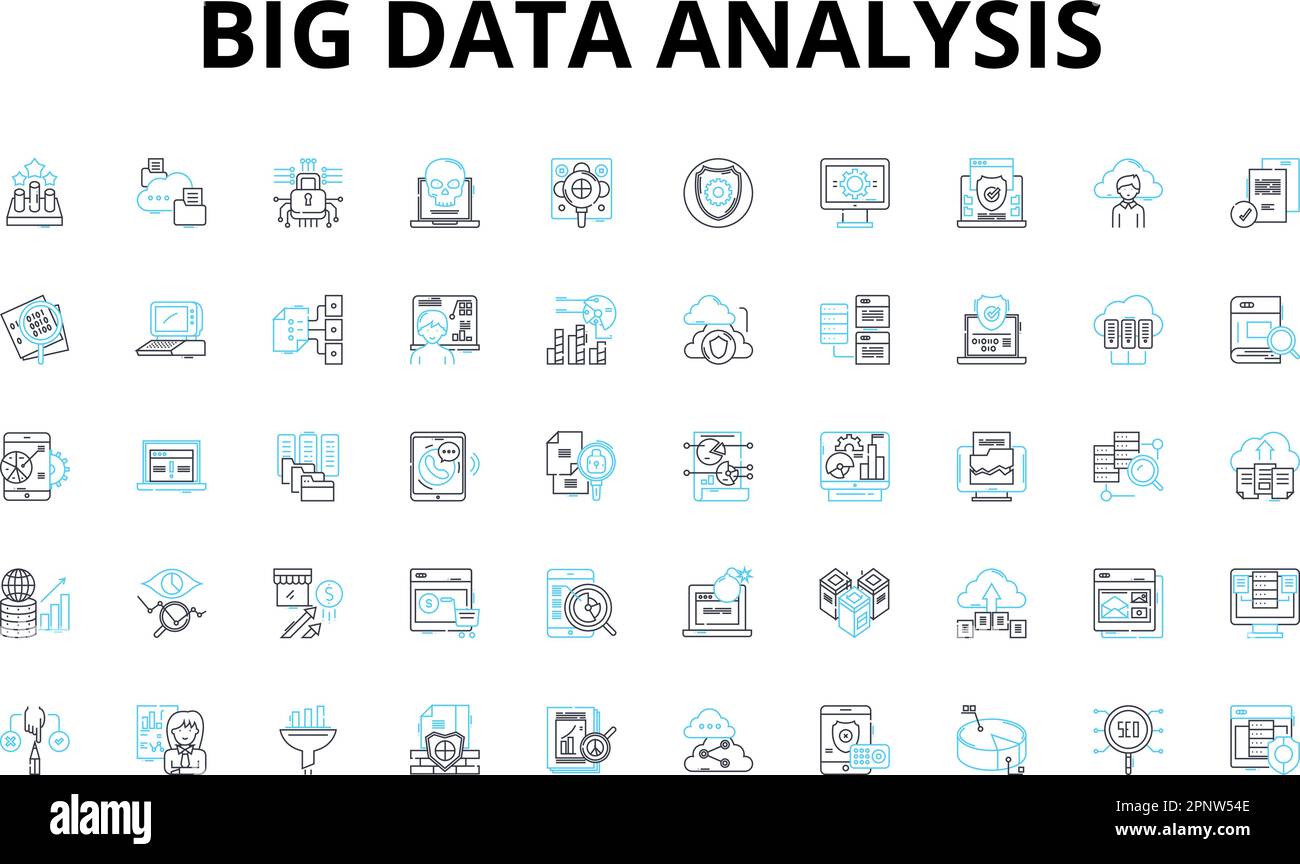 Big data analysis linear icons set. Analytics, Algorithms, Clustering ...