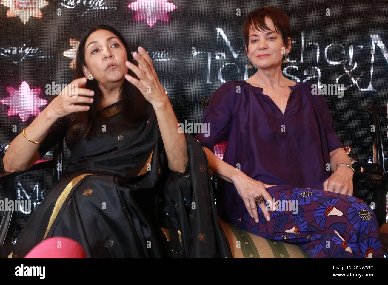 April 20, 2023, Kolkata, West Bengal, India: Indian actress Deepti Naval speak to reporters during a press conference & trailer launch for upcoming film Mother Teresa & Me in Kolkata. (Credit Image: © Dipa Chakraborty/Pacific Press via ZUMA Press Wire) EDITORIAL USAGE ONLY! Not for Commercial USAGE! Stock Photo