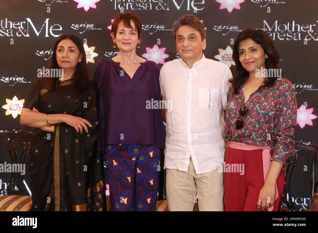 April 20, 2023, Kolkata, West Bengal, India: Hollywood actress Jacqueline Fritschi-Cornaz with Film Director & Producer Kamal Musale, Indian actress Deepti Naval and Debashree Chakraborty during a press conference & trailer launch for upcoming film Mother Teresa & Me in Kolkata. (Credit Image: © Dipa Chakraborty/Pacific Press via ZUMA Press Wire) EDITORIAL USAGE ONLY! Not for Commercial USAGE! Stock Photo