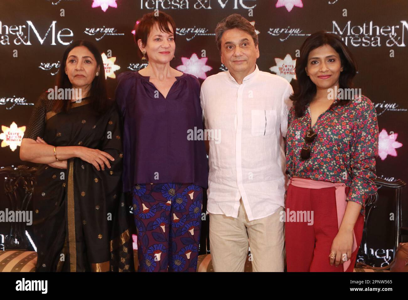 April 20, 2023, Kolkata, West Bengal, India: Hollywood actress Jacqueline Fritschi-Cornaz with Film Director & Producer Kamal Musale, Indian actress Deepti Naval and Debashree Chakraborty during a press conference & trailer launch for upcoming film Mother Teresa & Me in Kolkata. (Credit Image: © Dipa Chakraborty/Pacific Press via ZUMA Press Wire) EDITORIAL USAGE ONLY! Not for Commercial USAGE! Stock Photo