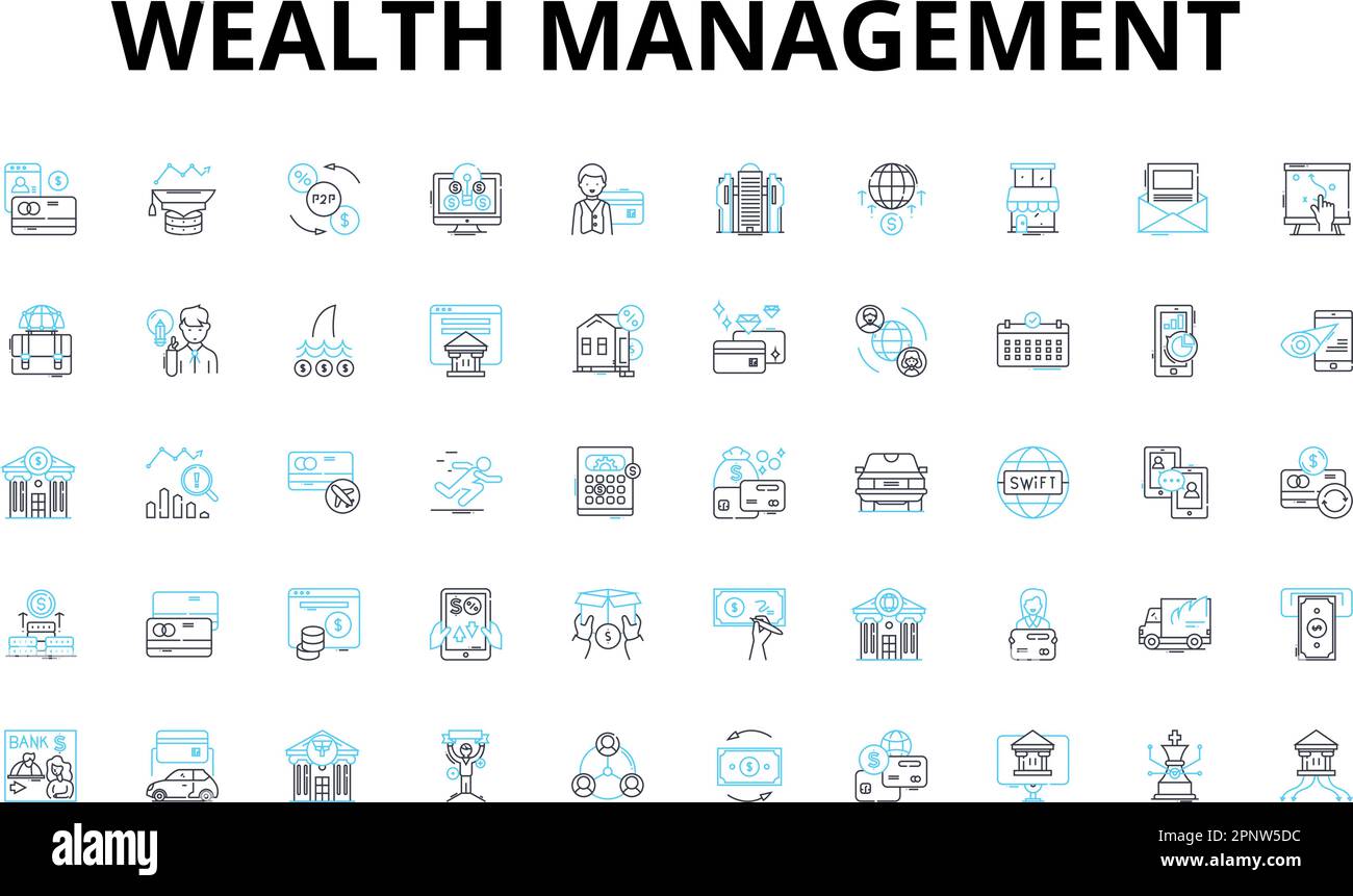 Wealth management linear icons set. Investments, Retirement, Portfolio