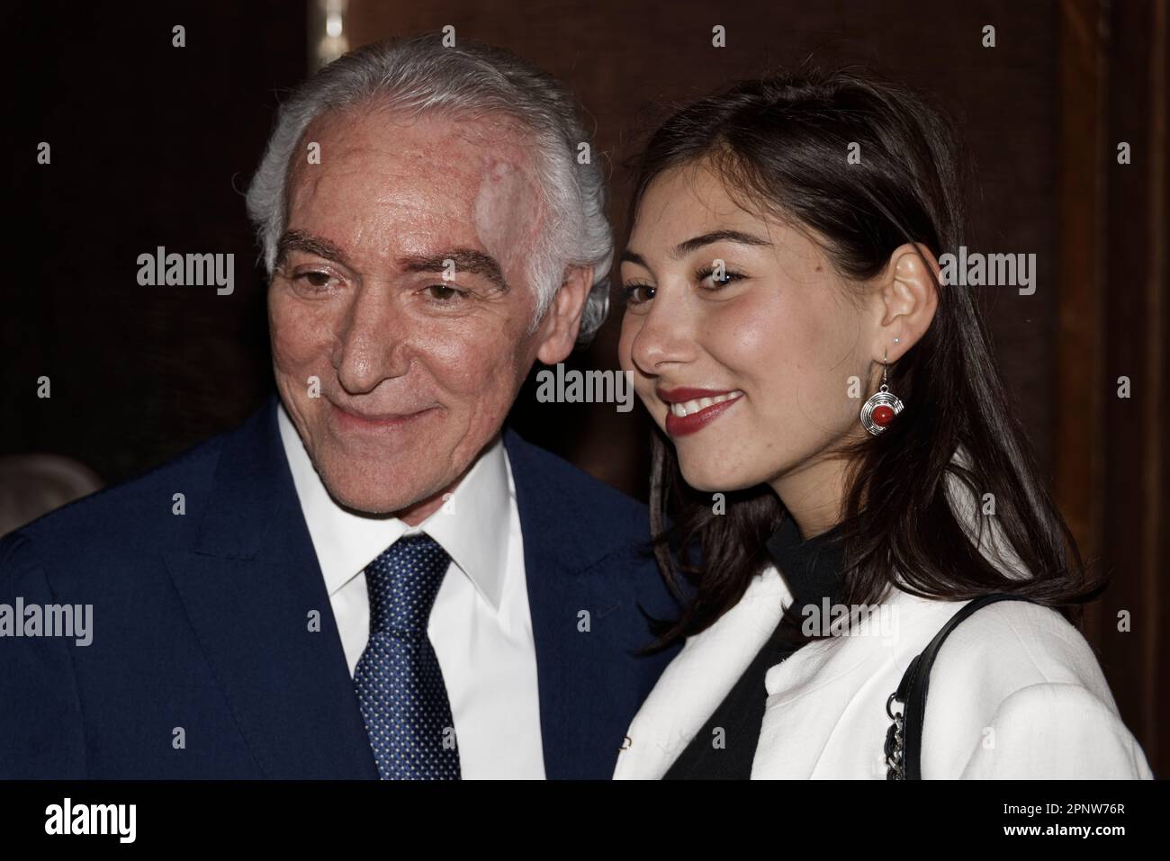 Paris, France. 20th Apr, 2023. Angelo Di Napoli and Grazia Vernaci attend the cocktail party for the release of Thierry Brun's novel L'OMBRE CHINOISE DE NAPOLEON on April 20, 2023 at the Cercle National des Armées in Paris, France. For L’ombre Chinoise de Napoléon (Michel de Maule edition) Thierry Brun received the THE BEST 2023 Prize from Massimo Gargia on January 28. Credit: Bernard Menigault/Alamy Live News Stock Photo