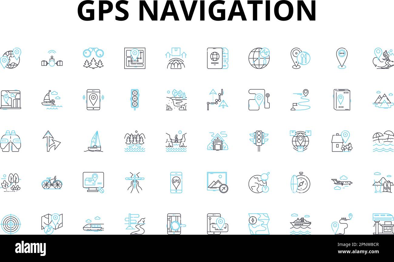 Gps navigation linear icons set. Satellites, Coordinates, Maps, Location, Routing, Waypoints, Signals vector symbols and line concept signs. Accuracy Stock Vector