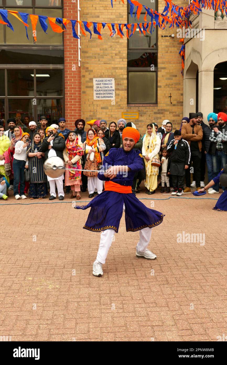 Derby Vaisakhi Nagar Kirtan 2023 Martial Arts display by Sikh children outside the Arjun Dev