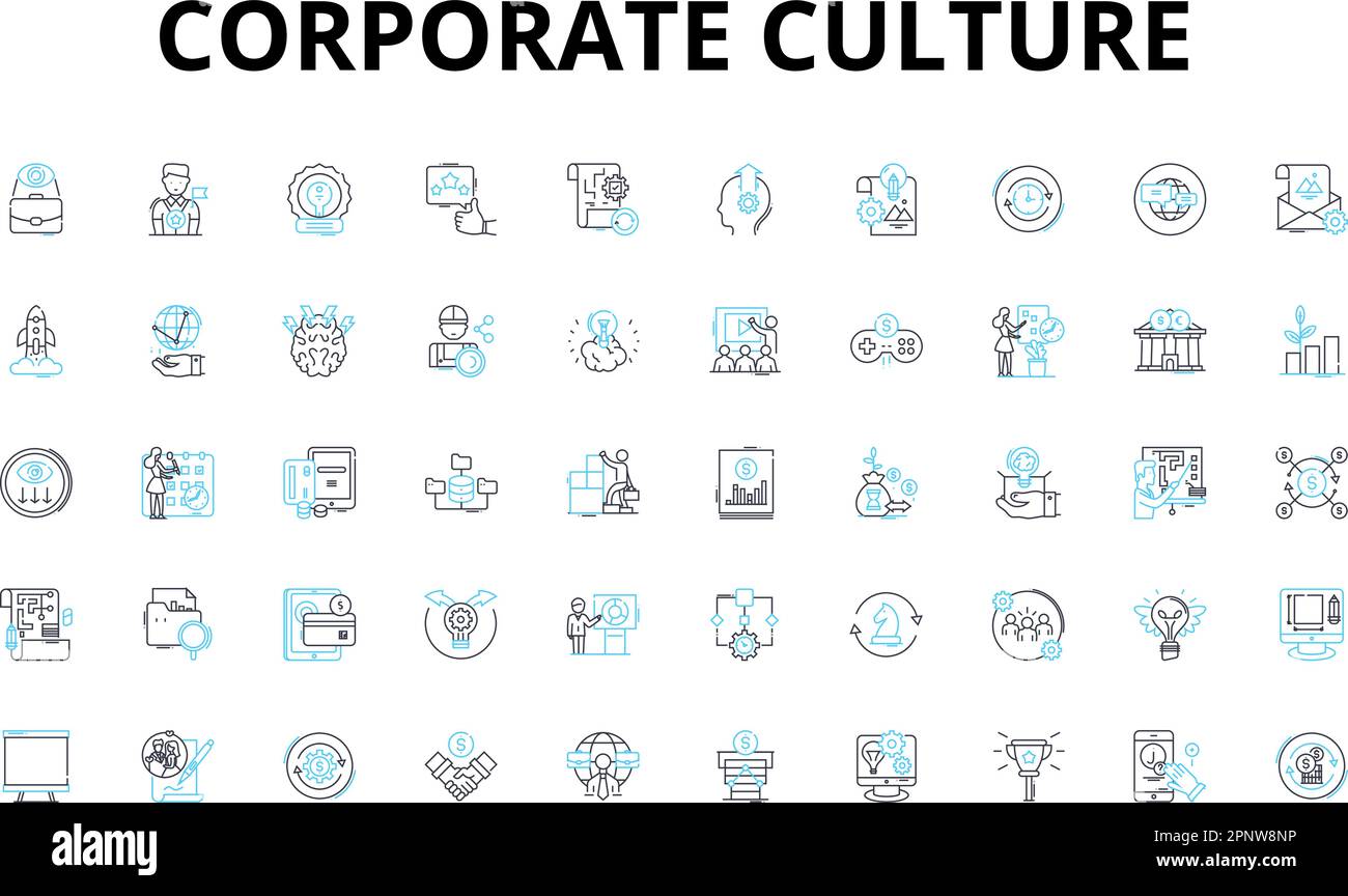 Corporate culture linear icons set. Values, Ethics, Vision, Collaboration, Innovation, Accountability, Diversity vector symbols and line concept signs Stock Vector