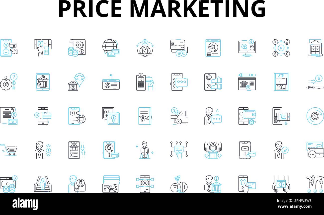 Price marketing linear icons set. Pricing, Value, Discounts, Promotions, Revenue, Costs, Rates vector symbols and line concept signs. ROI,Elasticity Stock Vector