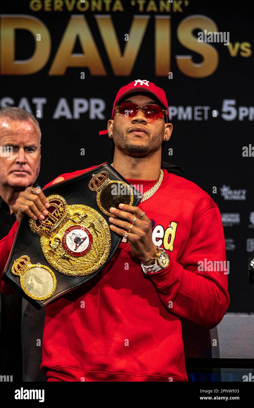 Las Vegas, Nevada, USA. 20th Apr, 2023. David Morrell shows off his WBA