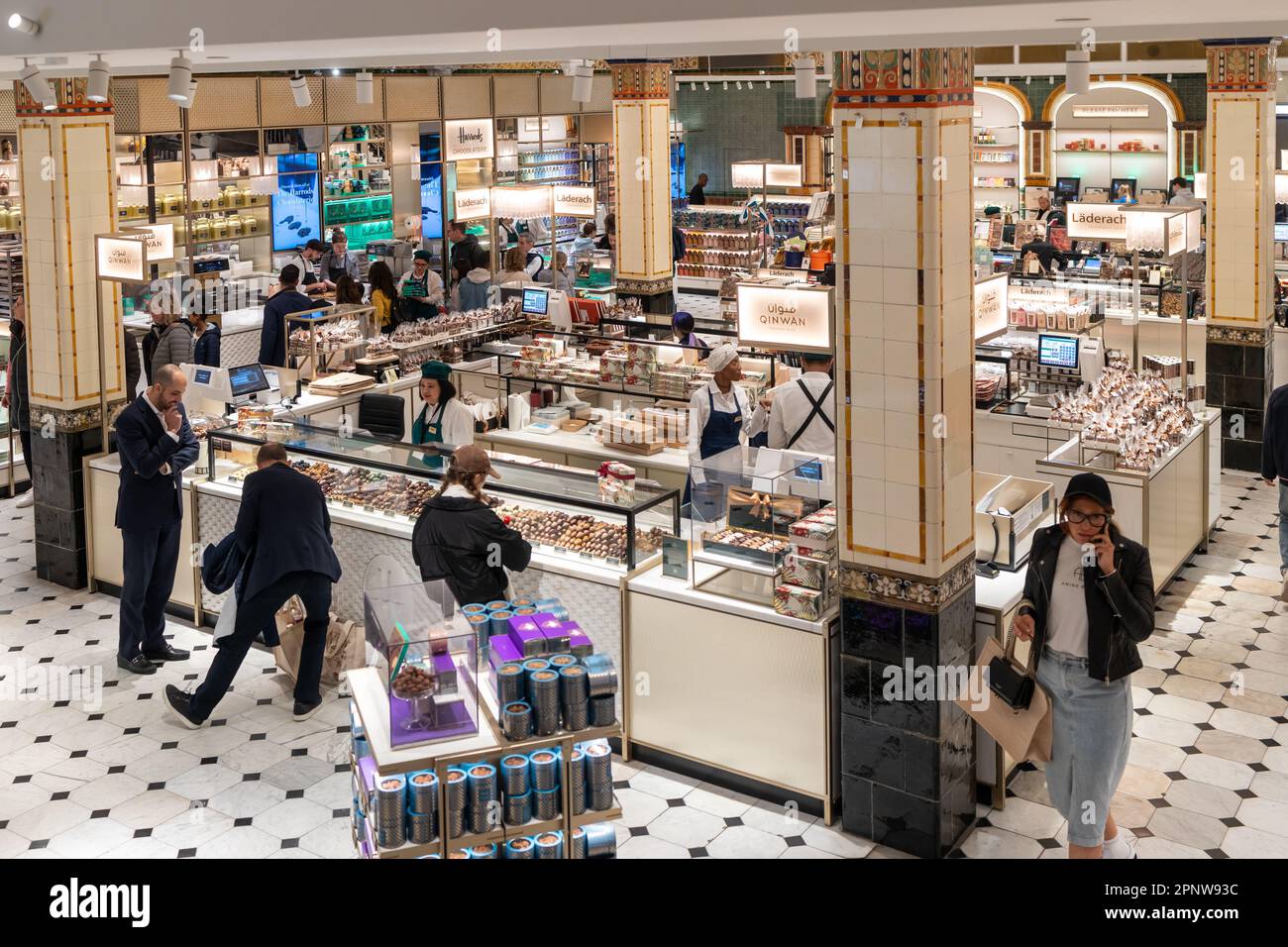 LONDON, UK 20 April 2023, Sweets department in trendy expensive luxury store Harrods. Harrods