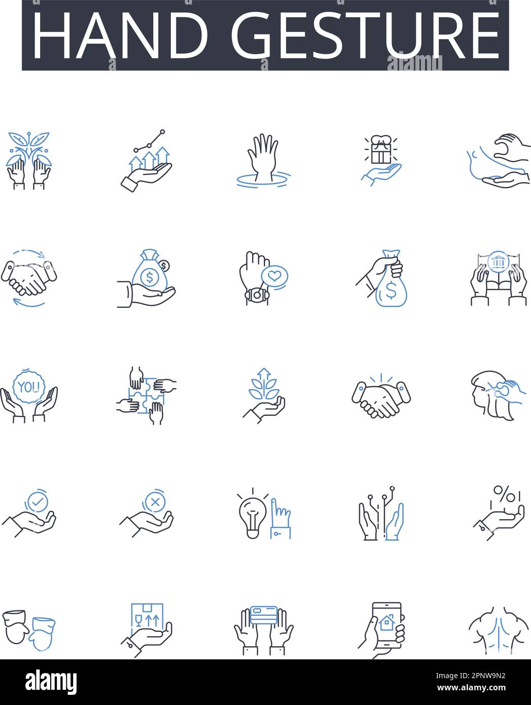 Hand gesture line icons collection. Eye contact, Facial expression, Body language, Verbal communication, T of voice, Nonverbal cues, Social Stock Vector