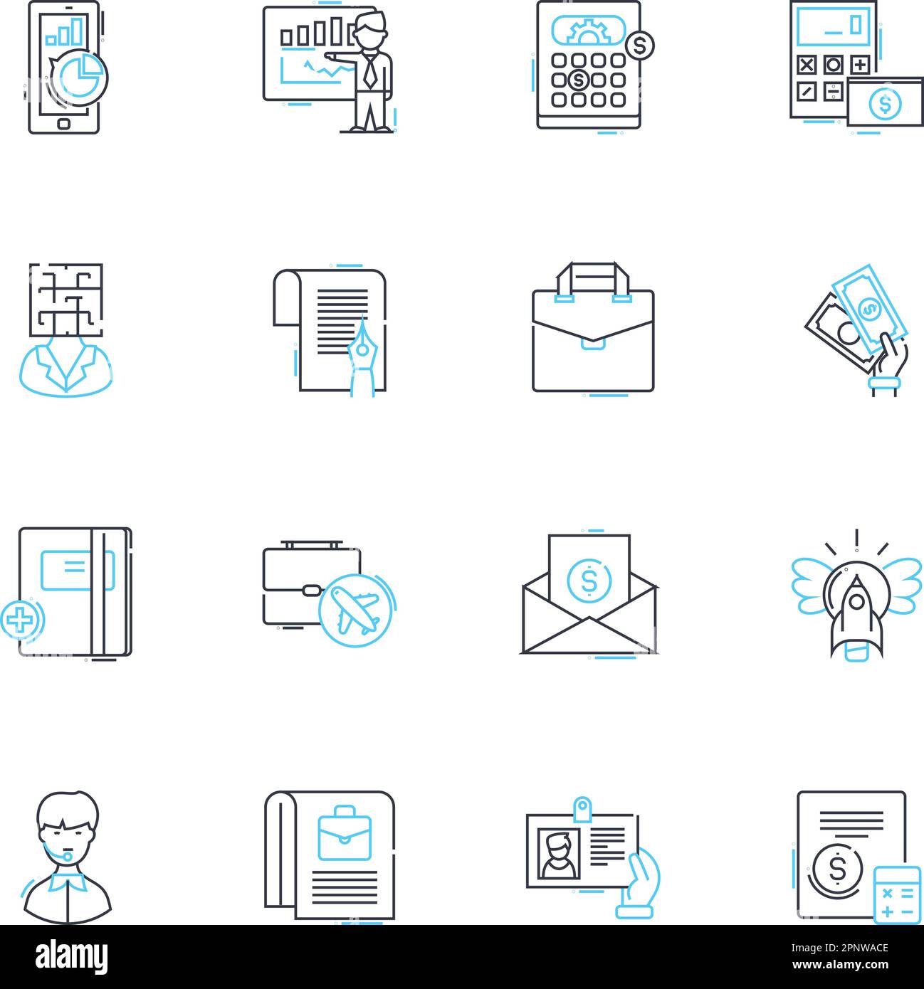 Trade policy linear icons set. Export, Import, Tariffs, Quotas, Protectionism, Free trade, Trade agreements line vector and concept signs. Sanctions Stock Vector