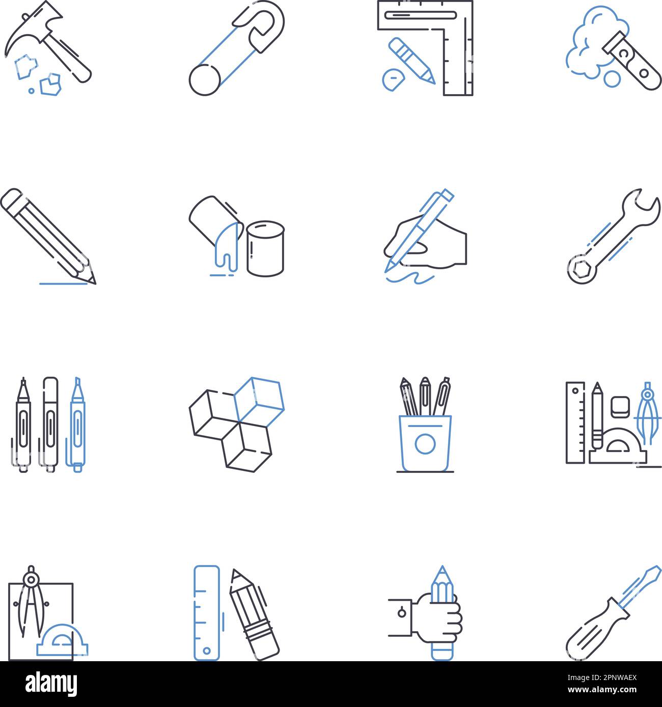 Implements line icons collection. Tools, Equipment, Devices, Instruments, Apparatus, Machines, Gadgets vector and linear illustration. Utensils Stock Vector