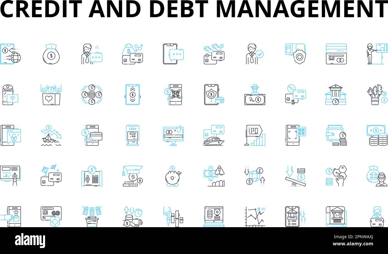 Credit and debt management linear icons set. Credirthiness, Interest