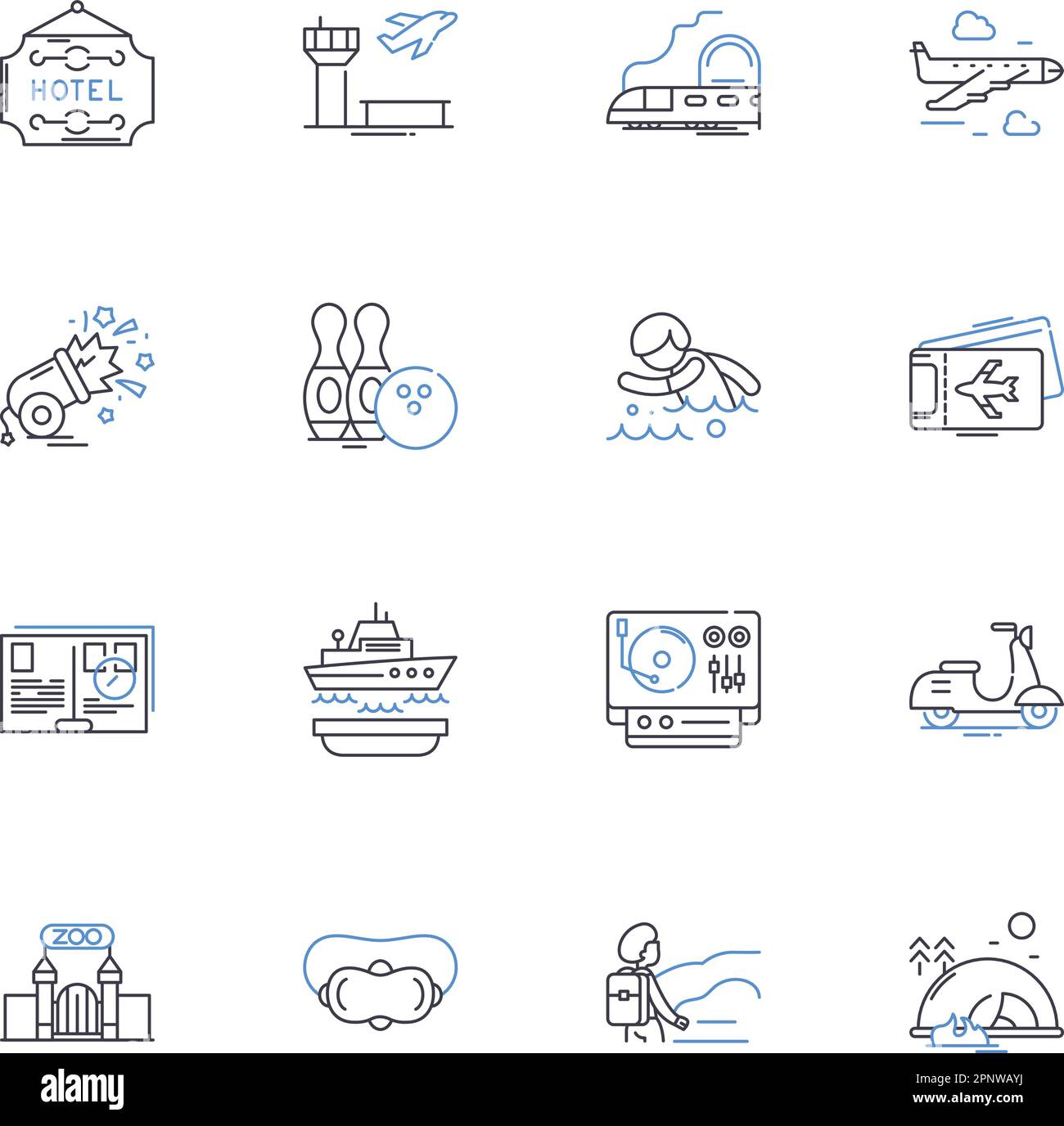 Vacation line icons collection. Relaxation, Adventure, Sun, Beach 