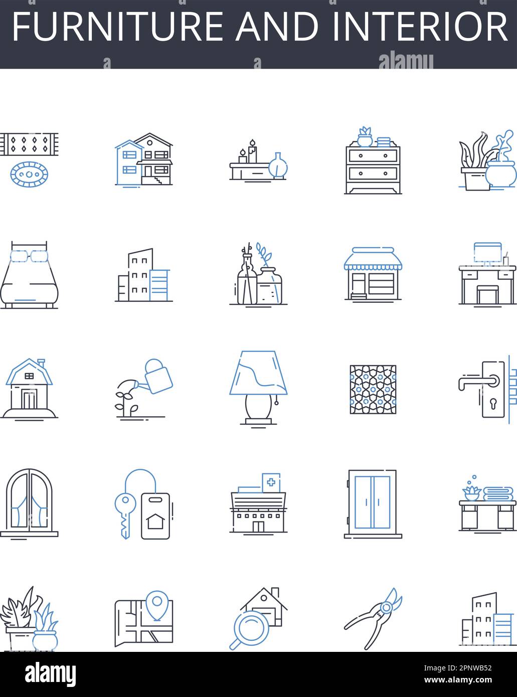 Furniture and interior line icons collection. Credirthiness, Scores, Management, Monitoring, History, Finance, Analysis vector and linear illustration Stock Vector