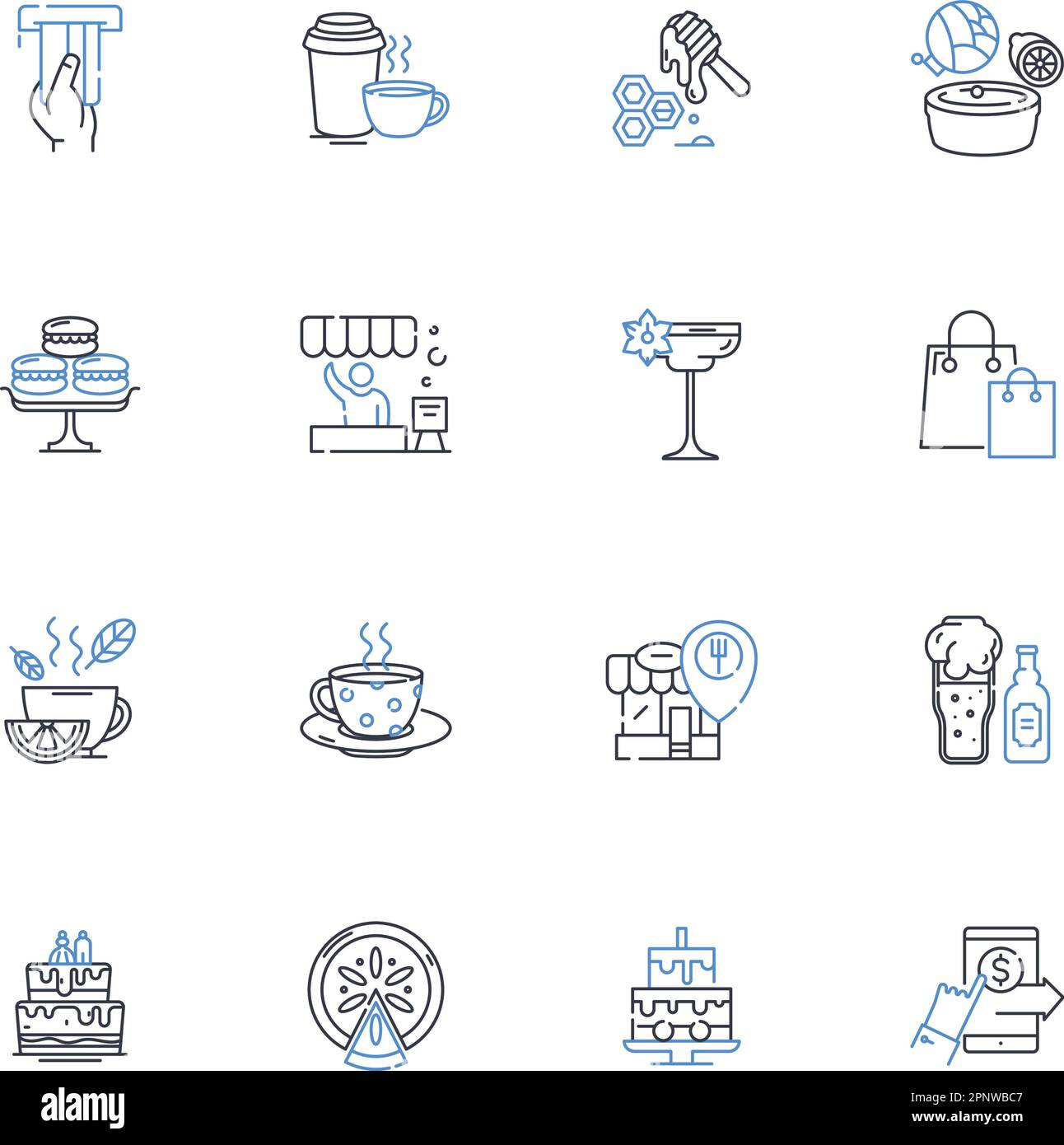 Ice cream parlor line icons collection. Scoops, Gelato, Waffle cs, Sorbet, Soft serve, Sundae, Toppings vector and linear illustration. Fudge Stock Vector