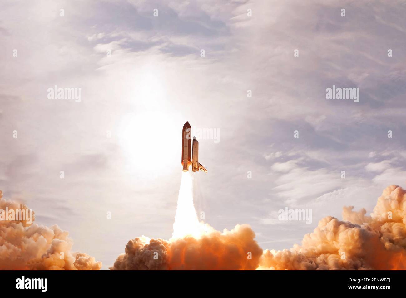 Rocket launch into outer space. Elements of this image furnished NASA ...