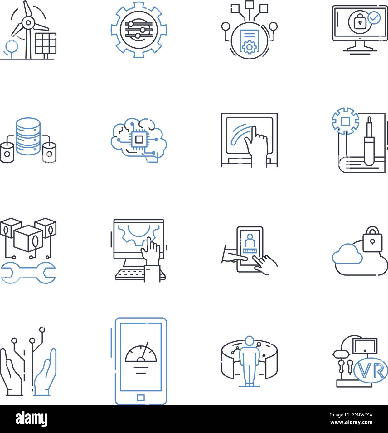 Software engineering line icons collection. Code, Algorithms, Debugging, Programming, Optimization, Integration, Testing vector and linear Stock Vector