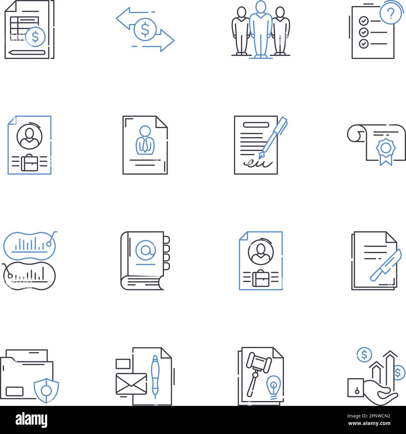 Negotiation line icons collection. Compromise, Bargaining, Mediation, Persuasion, Dispute, Communication, Agreement vector and linear illustration Stock Vector