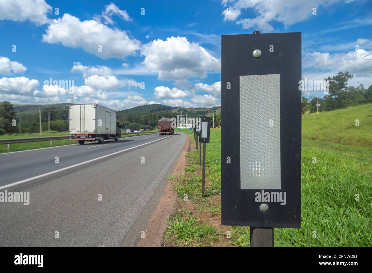 Itatiba-sp,brazil-April 19,2023 Reflector light on highway used to keep drivers holding by signaling and reflecting light at night. Stock Photo