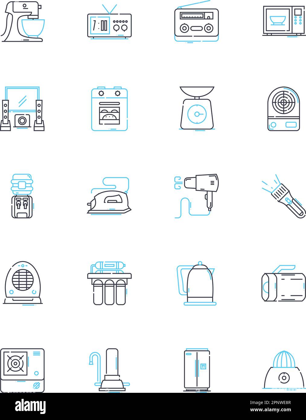 Fixtures linear icons set. Lighting, Plumbing, Hardware, Fittings, Appliances, Faucets, Showerheads line vector and concept signs. Bathtubs,Sinks Stock Vector