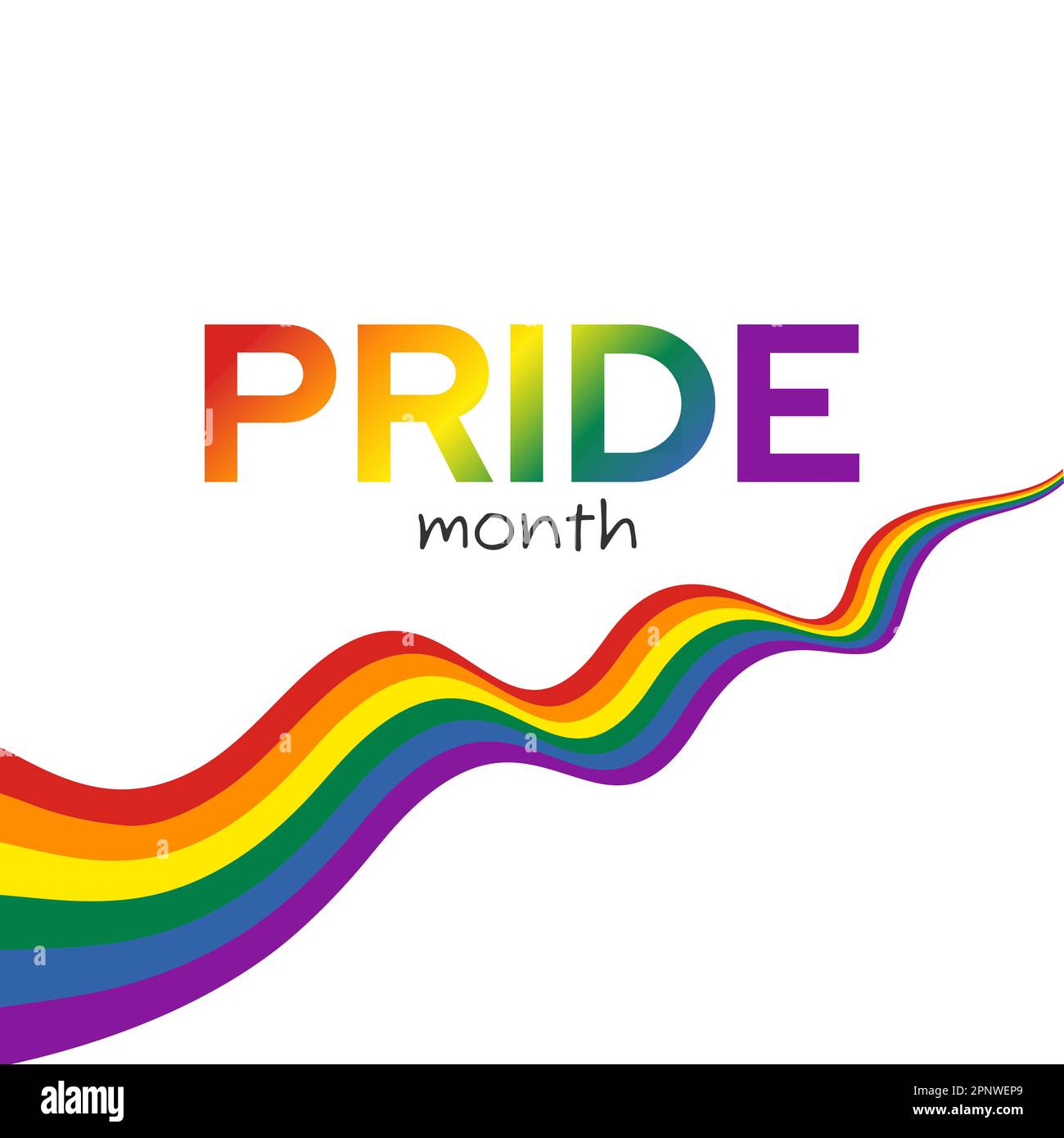 Pride flag Waving ribbon and Pride month text. vector illustration ...