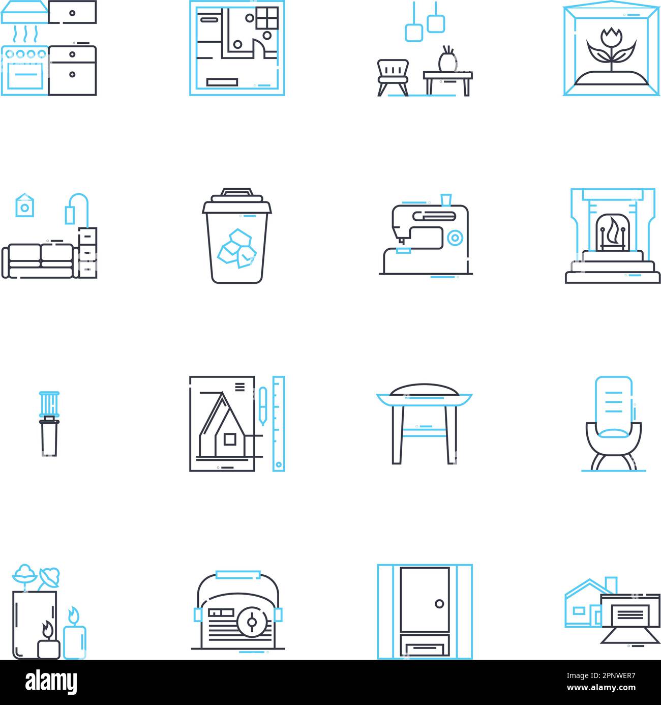 Dwellings linear icons set. Home, Castle, Mansion, Cabin, Tipi, Yurt, Treehouse line vector and concept signs. Apartment,Condo,Bungalow outline Stock Vector