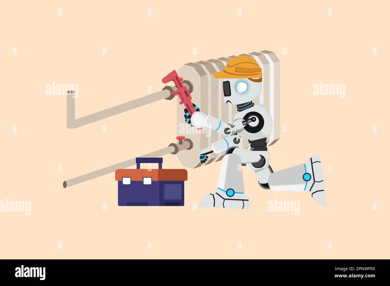 Installing Machine Cartoon Business flat cartoon style drawing robot plumber repair or install ...