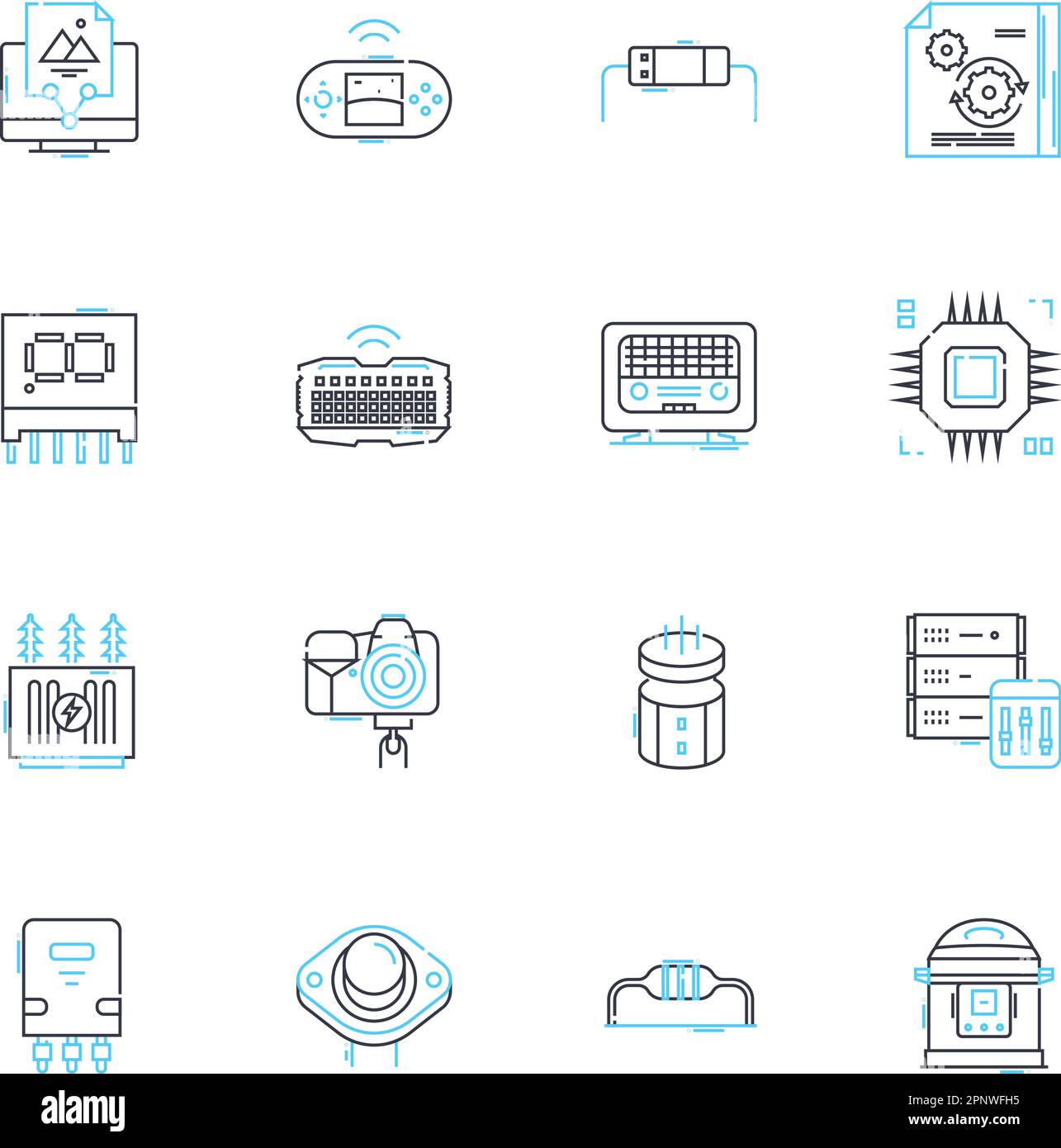 Digital instruments linear icons set. Synthesizer, Sampler, Drum