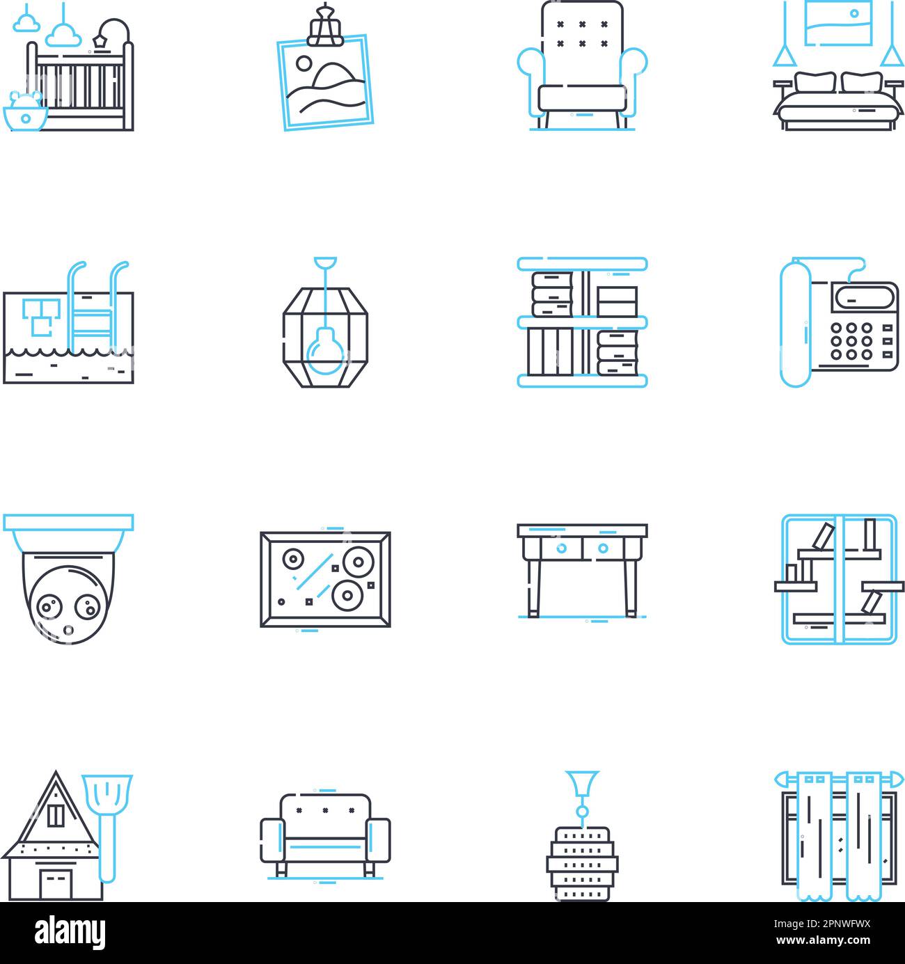 Tables linear icons set. Desk, Furniture, Surface, Workstation, Dining