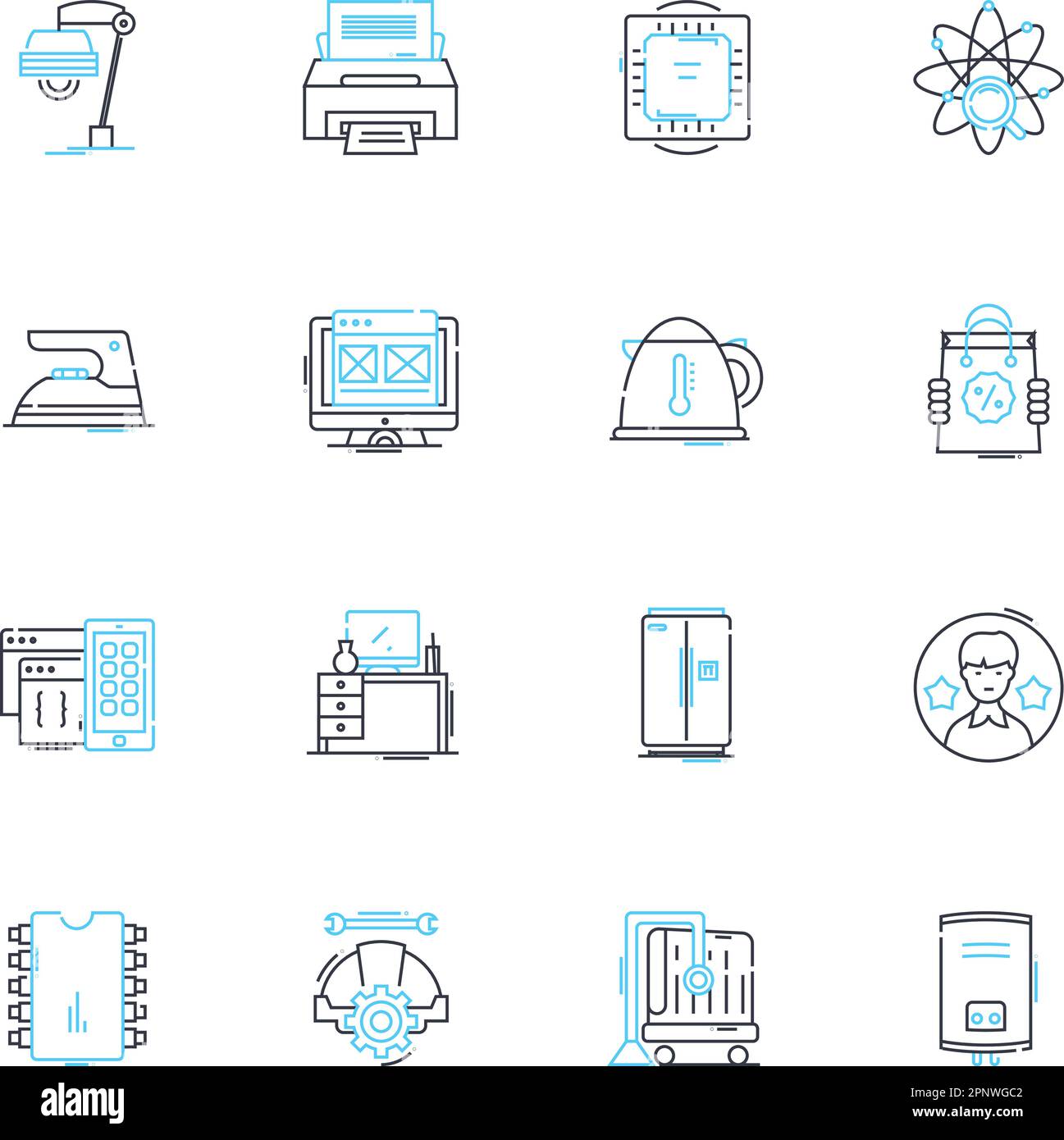 Gadget inventory linear icons set. Smartwatch, Smartph, Laptop, Tablet