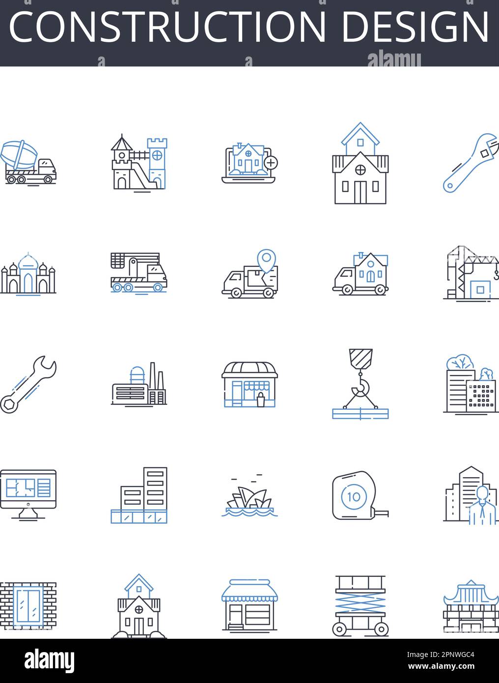 Construction design line icons collection. Building planning ...
