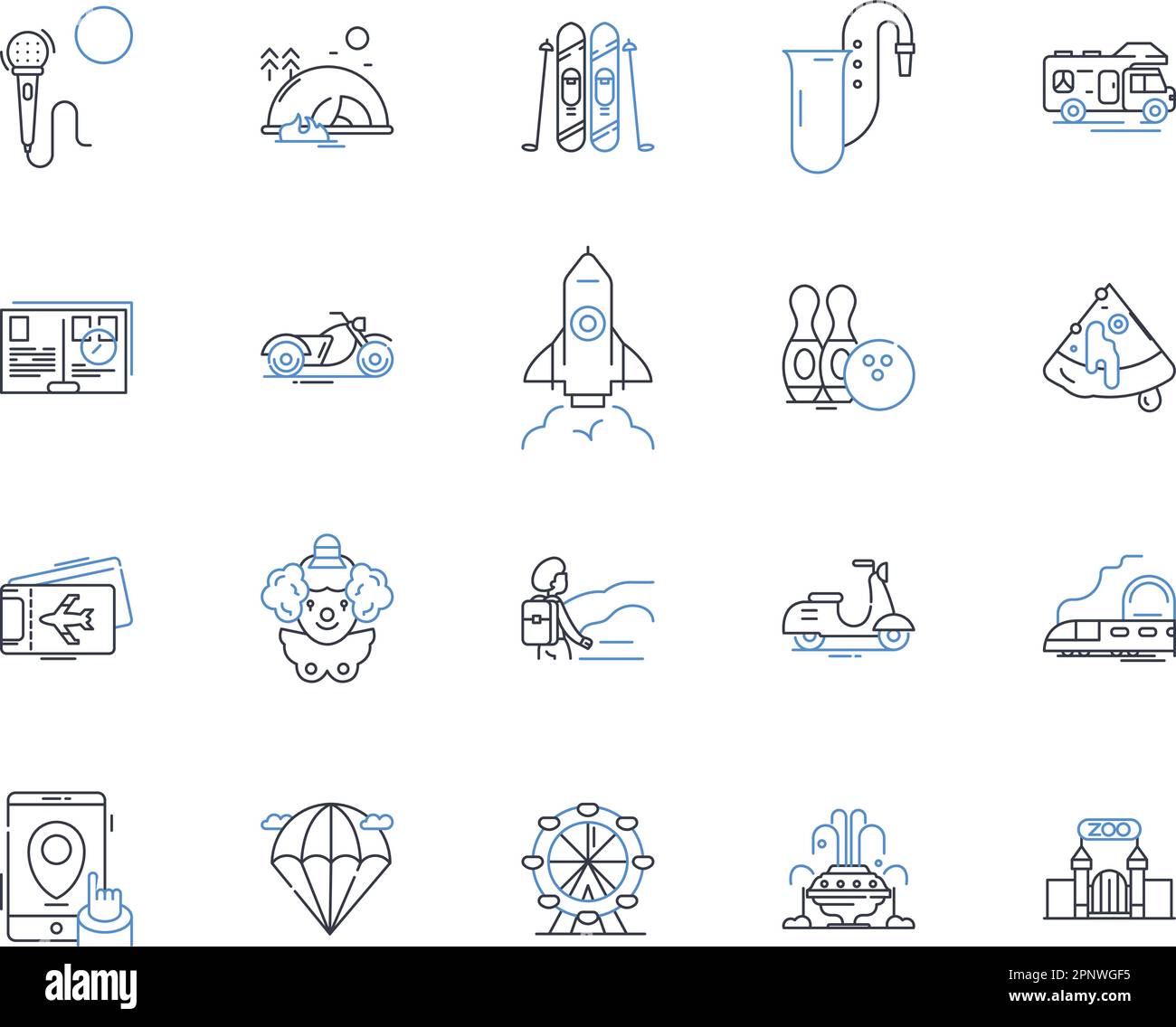 Escapade line icons collection. Adventure, Thrill, Excitement, Journey, Discovery, Expedition, Exploration vector and linear illustration. Quest Stock Vector