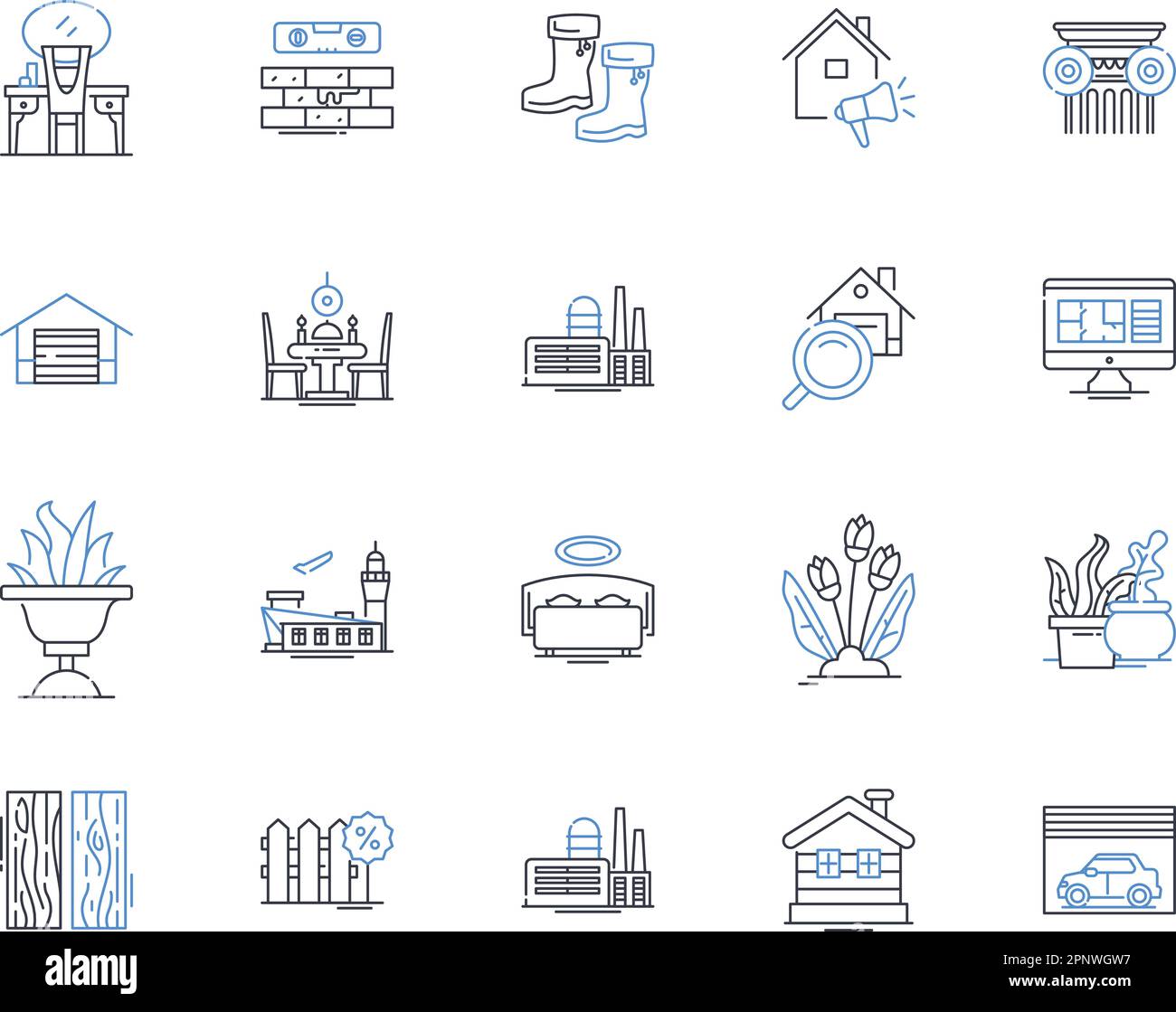 Condo and co-op line icons collection. Ownership, Association, Amenities, Maintenance, Rules, Equity, Board vector and linear illustration. Resale Stock Vector