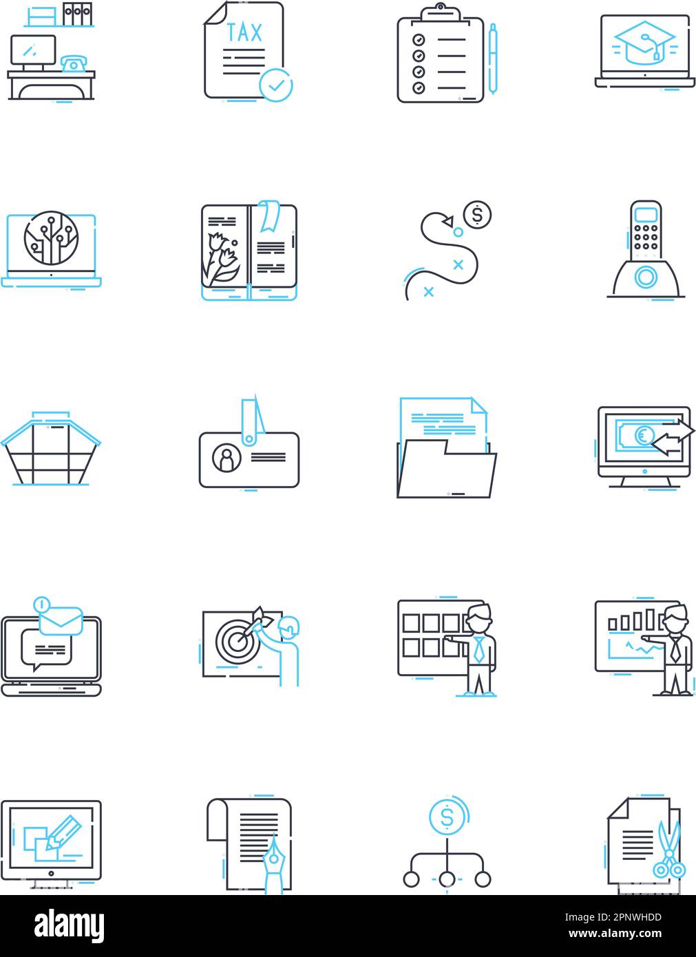 Management system linear icons set. Efficiency, Streamlined ...