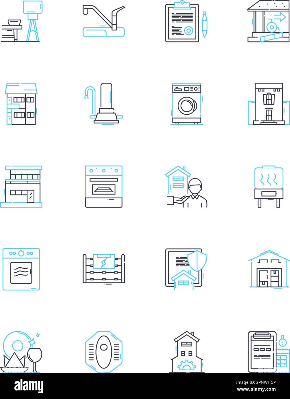 Accommodations market linear icons set. Hospitality, Lodging, Hotels, Resorts, Motels, Inns, Hostels line vector and concept signs. Vacation rentals Stock Vector