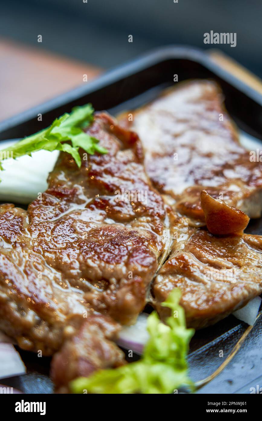 A delicious ribeye steak in a western restaurant Stock Photo Alamy