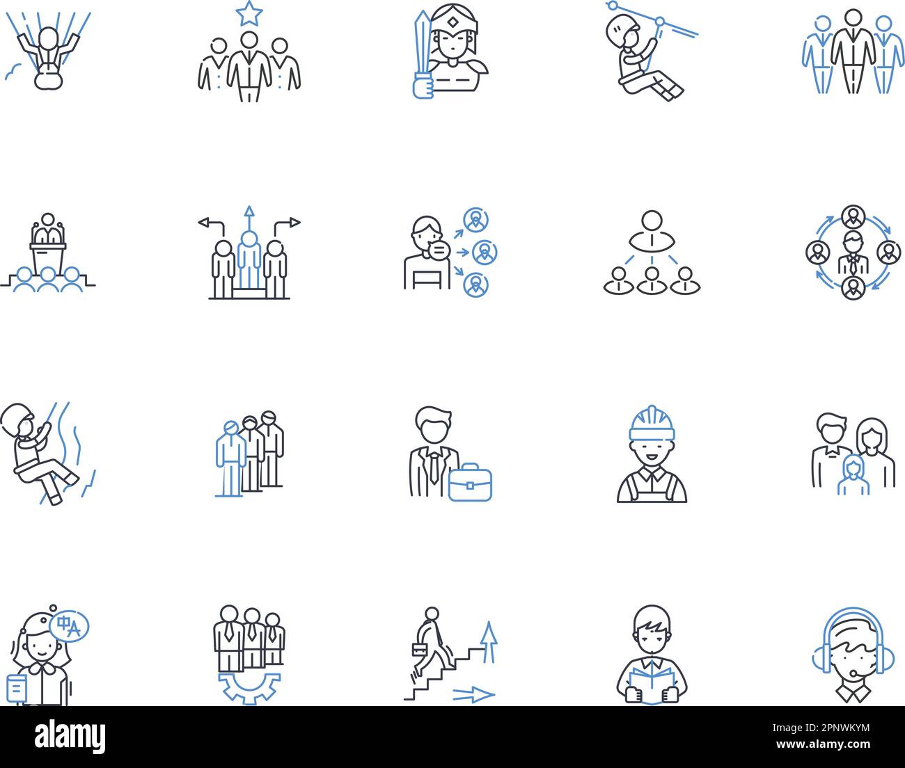 Open-minded individuals line icons collection. Accepting, Adaptive, Broadminded, Tolerant, Nonjudgmental, Inquisitive, Curious vector and linear Stock Vector