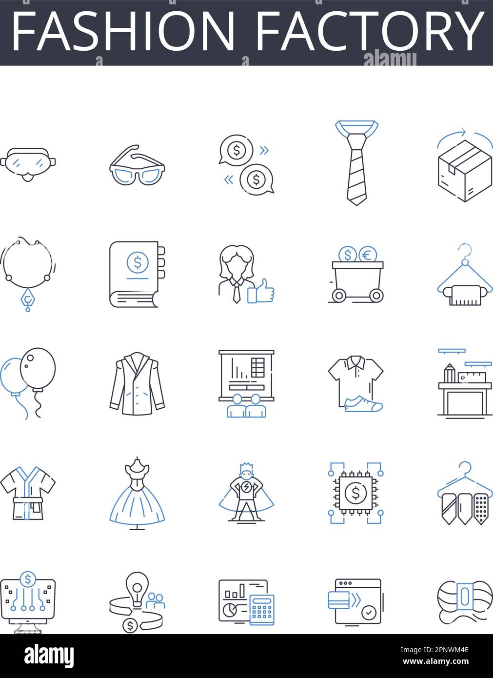 Fashion factory line icons collection. Clothing Style