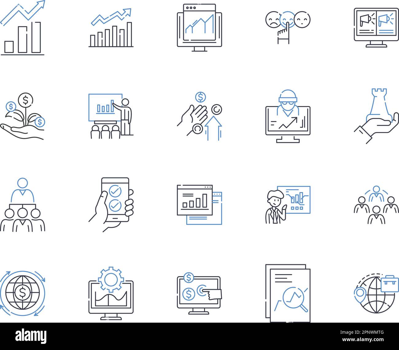 Market development line icons collection. Expansion, Penetration, Growth, Diversification, Segmentation, Opportunities, Innovation vector and linear Stock Vector