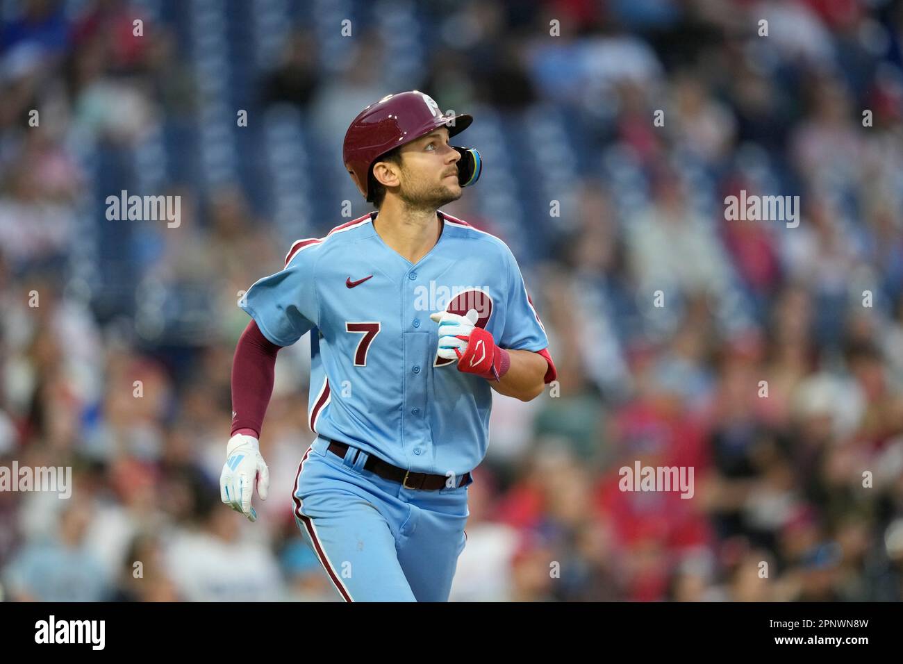 Philadelphia Phillies' Trea Turner plays during a baseball game, Thursday,  April 27, 2023, in Philadelphia. (AP Photo/Matt Slocum Stock Photo - Alamy