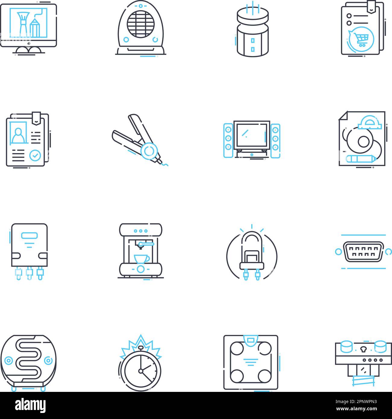 Appliance stock linear icons set. Inventory, Refrigerators, Washers, Dryers, Stoves, Ovens, Dishwashers line vector and concept signs. Freezers Stock Vector