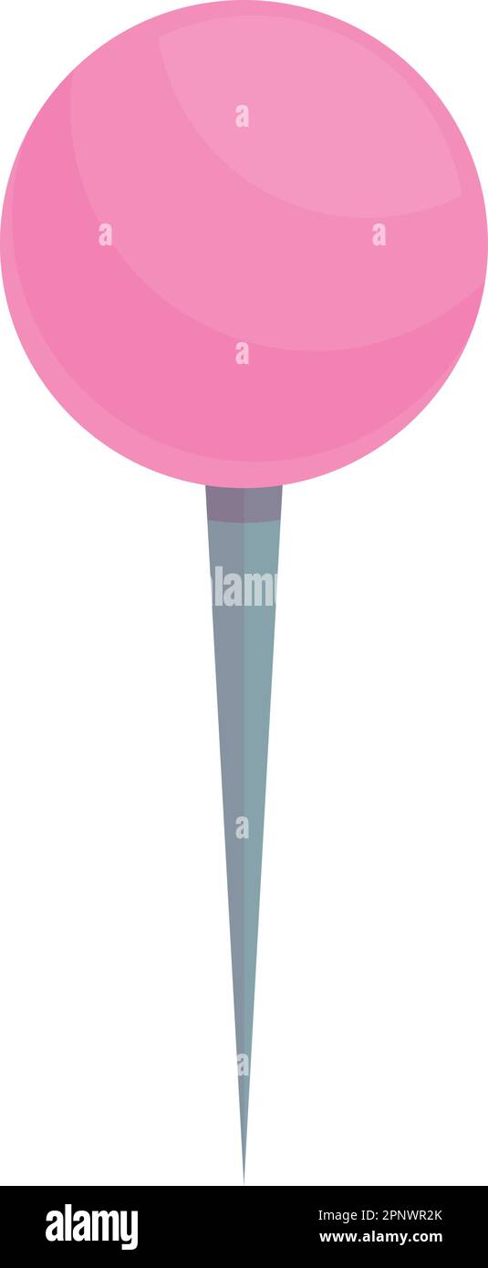 Pink push pin icon cartoon vector. Paper note. Color board Stock Vector