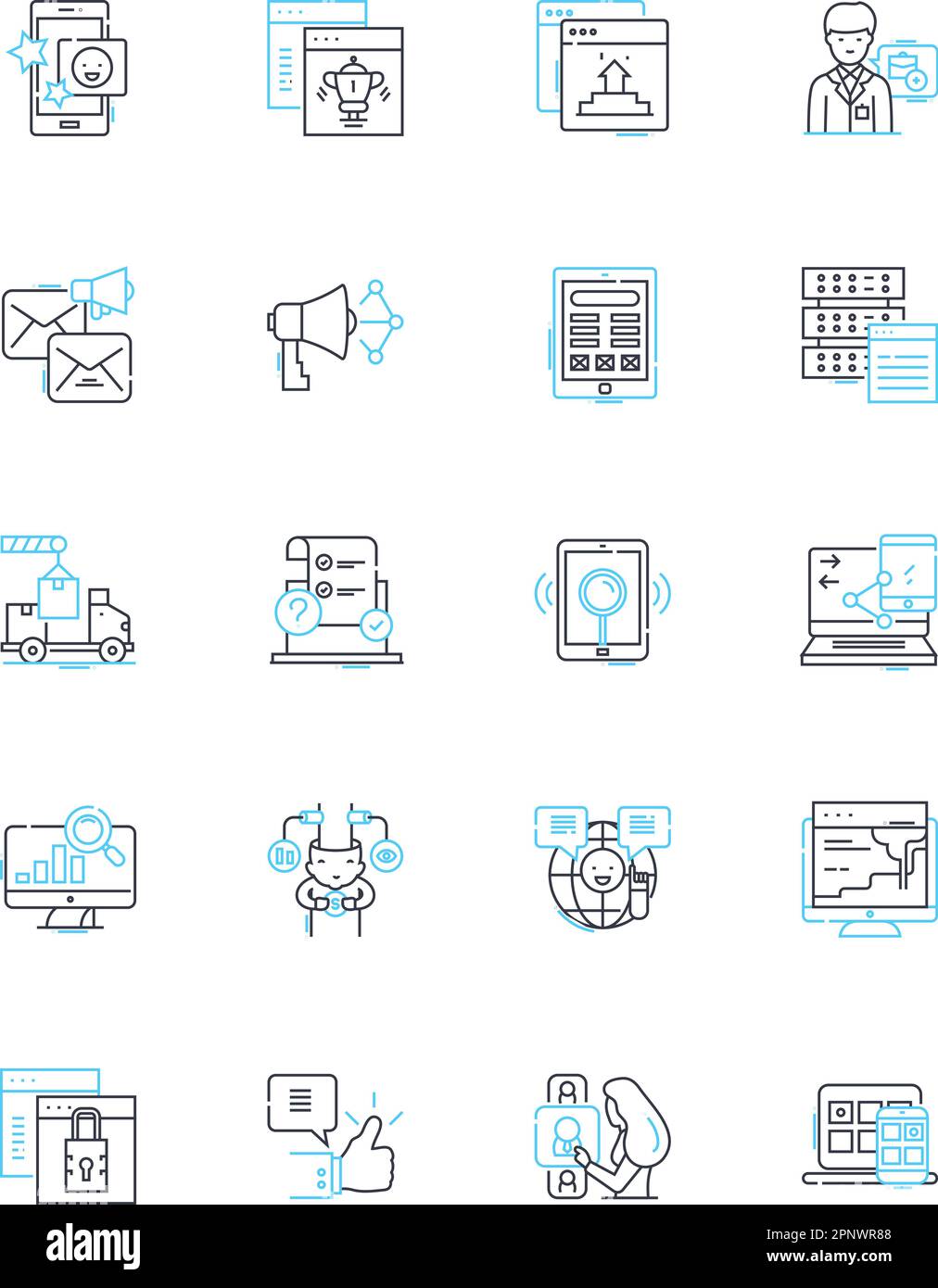 Online branding linear icons set. Identity, Perception, Authority ...