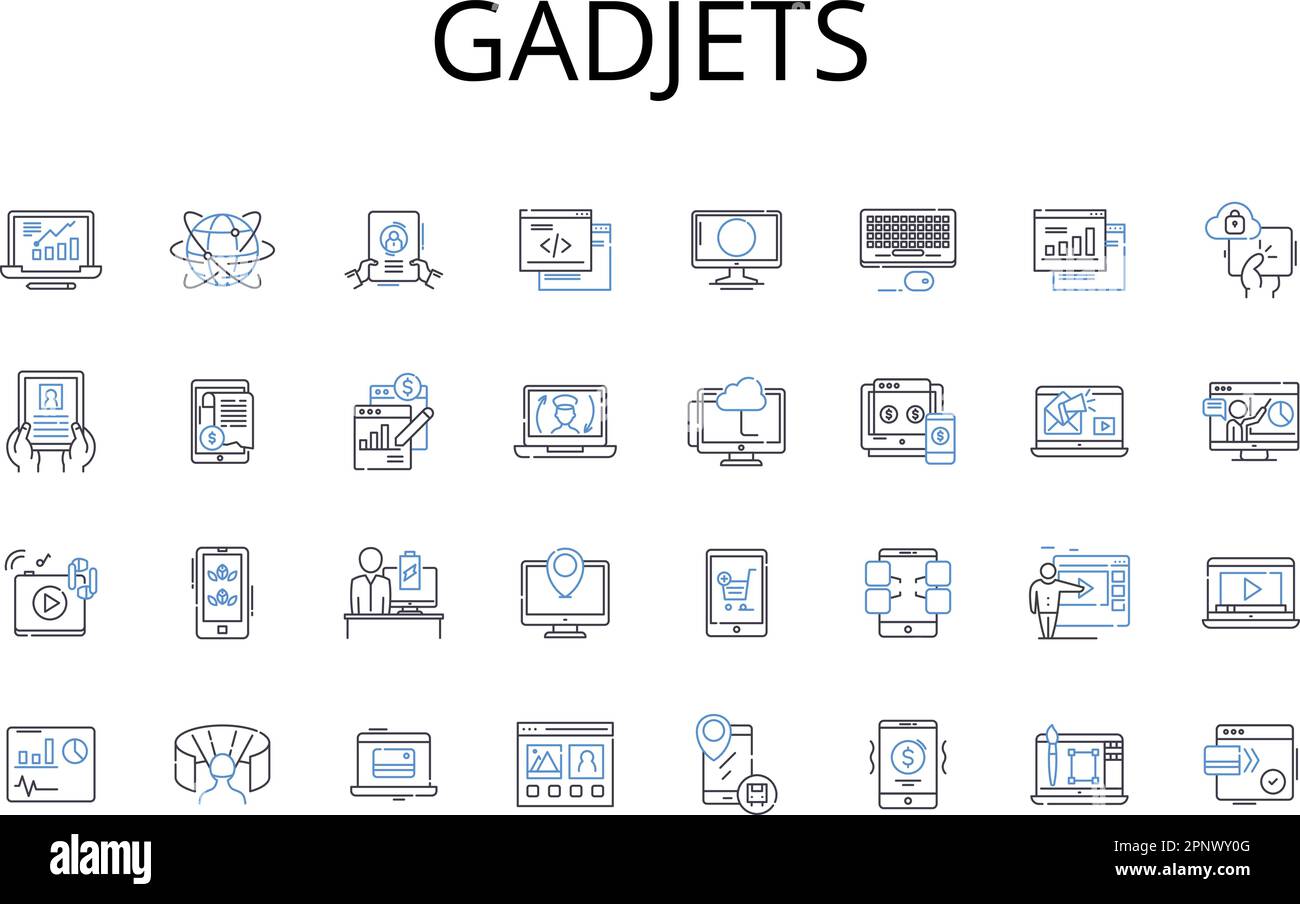 Gadjets line icons collection. Electronics, Technology, Machinery, Appliances, Devices, Instruments, Tools vector and linear illustration. Gizmos Stock Vector