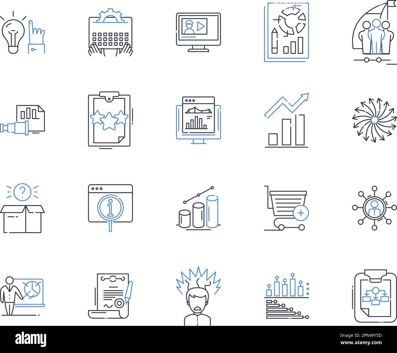 Blueprint and map line icons collection. Cartography, Navigation, Design, Surveying, Architecture, Engineering, Topography vector and linear Stock Vector